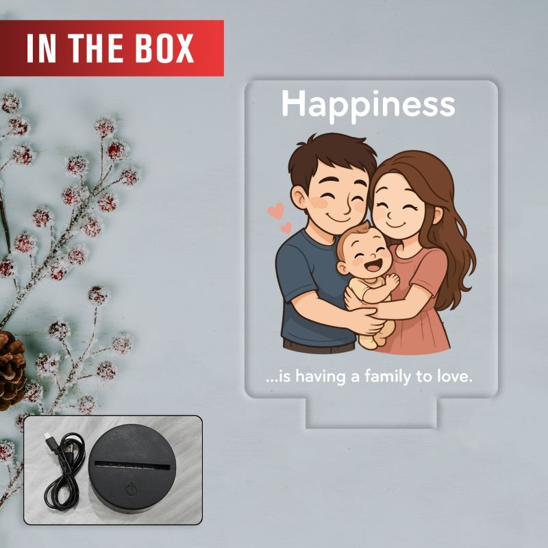 Happiness is Having A Family to Love Quote Engraved LED Night Lamp with Warm White Light Gift for Parents Bedroom Decor Light